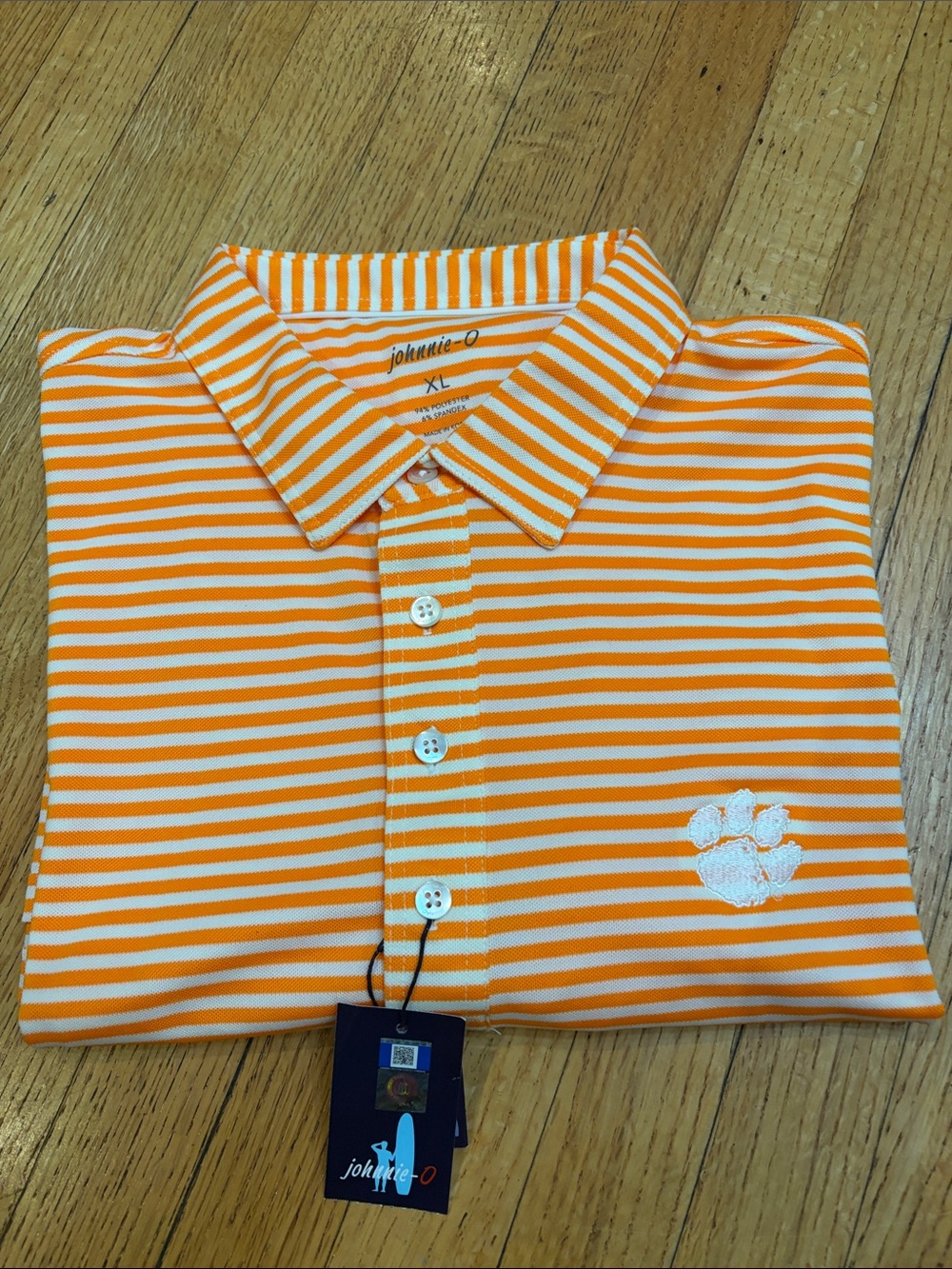 johnnie-O Orange and White Striped Polo Shirt